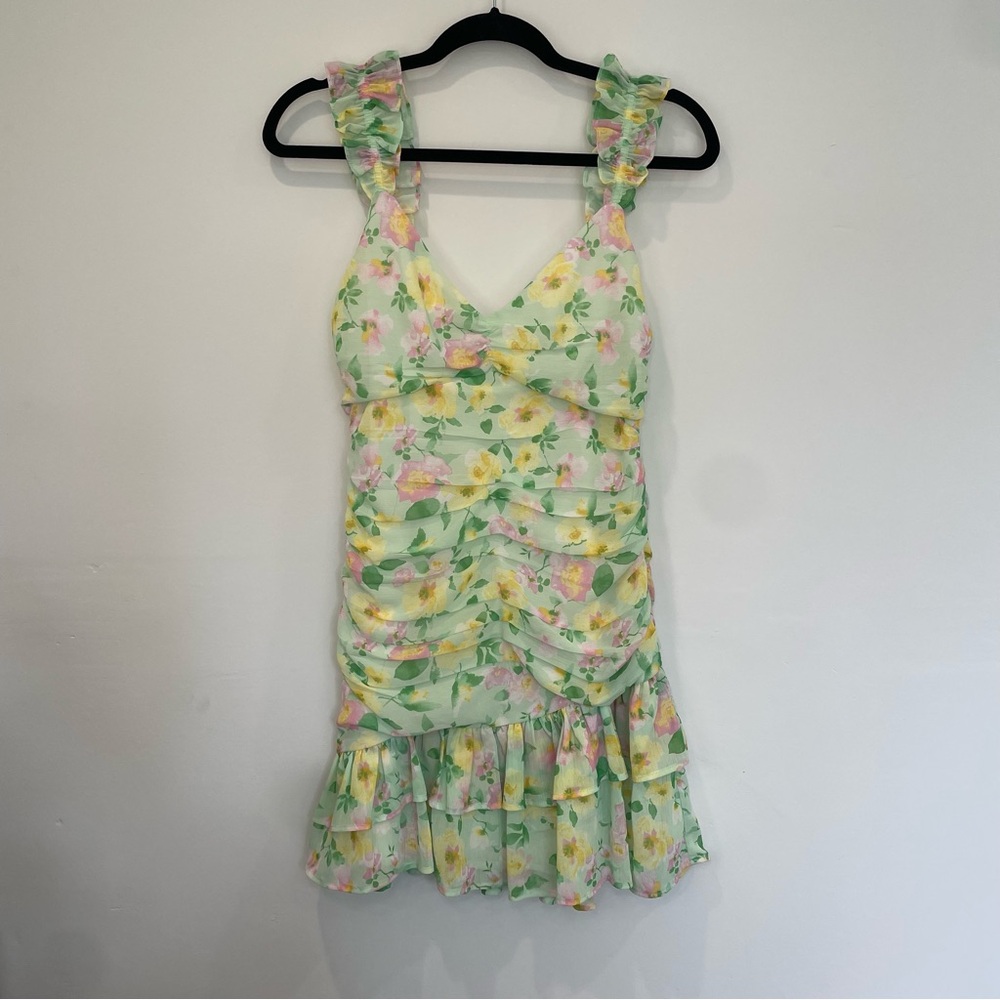 Elodie Nordstrom Spring Floral Ruched Sleeveless Mini Dress - Picture 2 of 8